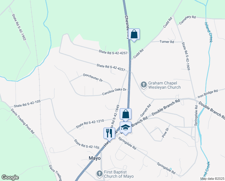 map of restaurants, bars, coffee shops, grocery stores, and more near 36 Dorchester Drive in Chesnee