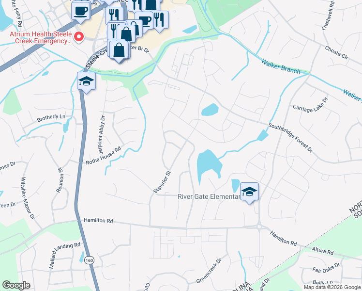 map of restaurants, bars, coffee shops, grocery stores, and more near 12815 Cumberland Cove Drive in Charlotte