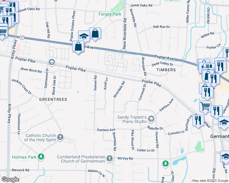 map of restaurants, bars, coffee shops, grocery stores, and more near 7120 Kingcastle Cove in Germantown