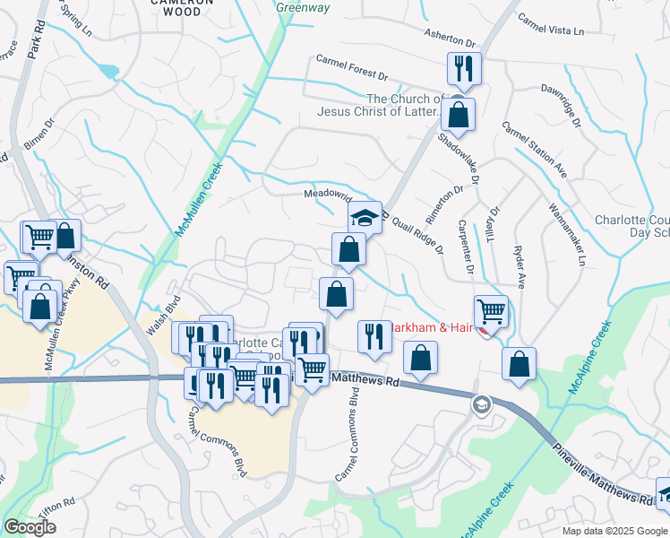 map of restaurants, bars, coffee shops, grocery stores, and more near in Charlotte