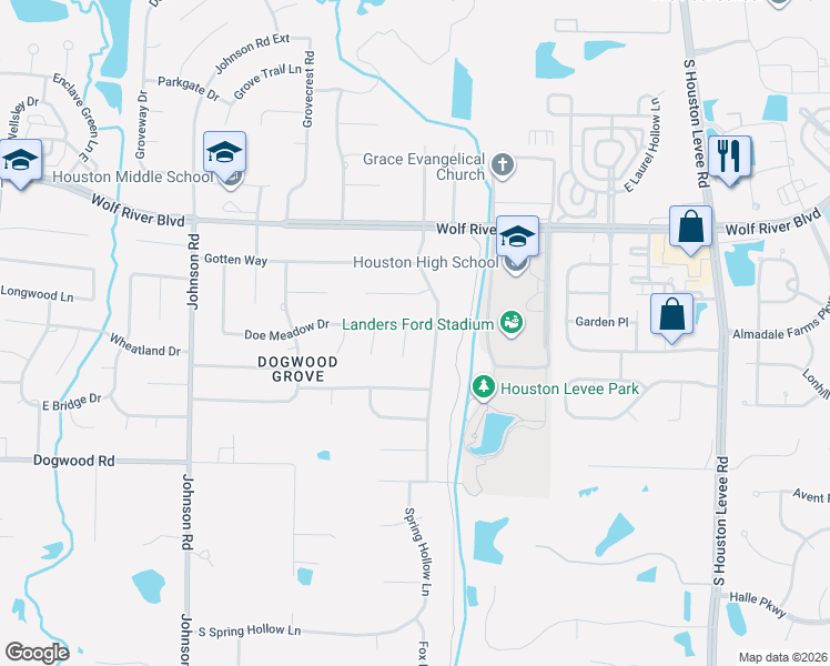 map of restaurants, bars, coffee shops, grocery stores, and more near 9620 Doe Meadow Drive in Germantown