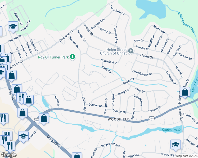 map of restaurants, bars, coffee shops, grocery stores, and more near 1870 Tryon Drive in Fayetteville