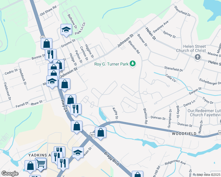 map of restaurants, bars, coffee shops, grocery stores, and more near 1824 Sardonyx Road in Fayetteville