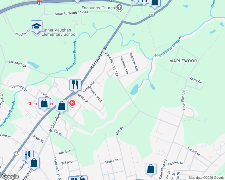 map of restaurants, bars, coffee shops, grocery stores, and more near 600-696 State Road S-11-157 in Gaffney