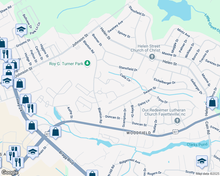 map of restaurants, bars, coffee shops, grocery stores, and more near 1882 Tryon Drive in Fayetteville