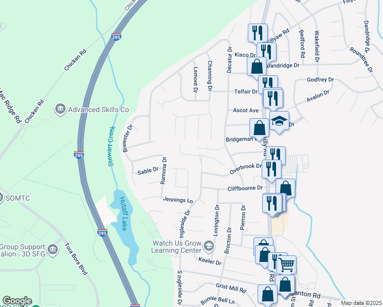 map of restaurants, bars, coffee shops, grocery stores, and more near 249 West Netherland Drive in Fayetteville