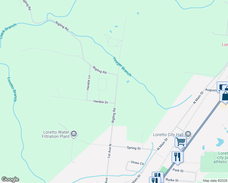 map of restaurants, bars, coffee shops, grocery stores, and more near 158 Rigling Road in Loretto