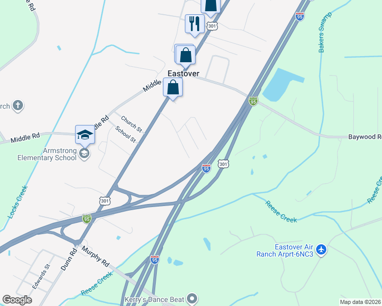 map of restaurants, bars, coffee shops, grocery stores, and more near 3345 Eastgate Street in Eastover