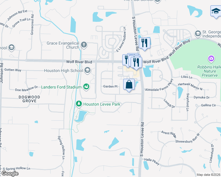 map of restaurants, bars, coffee shops, grocery stores, and more near 9852 Garden Place in Germantown