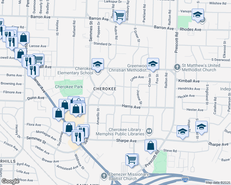 map of restaurants, bars, coffee shops, grocery stores, and more near 1431 Alamo Street in Memphis