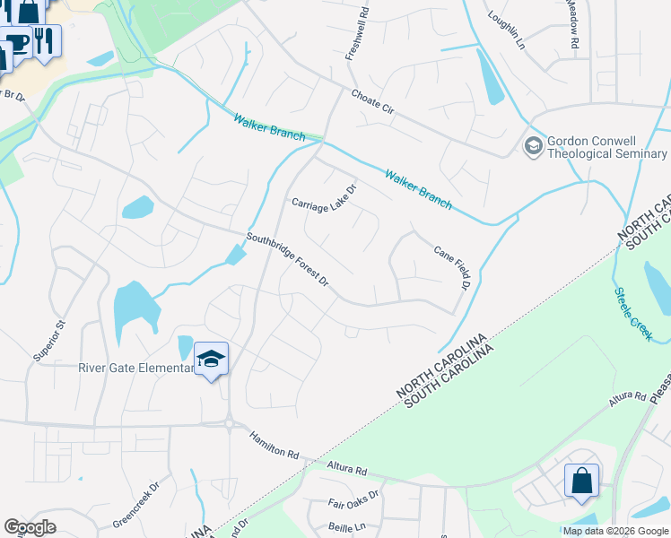 map of restaurants, bars, coffee shops, grocery stores, and more near 14918 Forest Mist Way in Charlotte