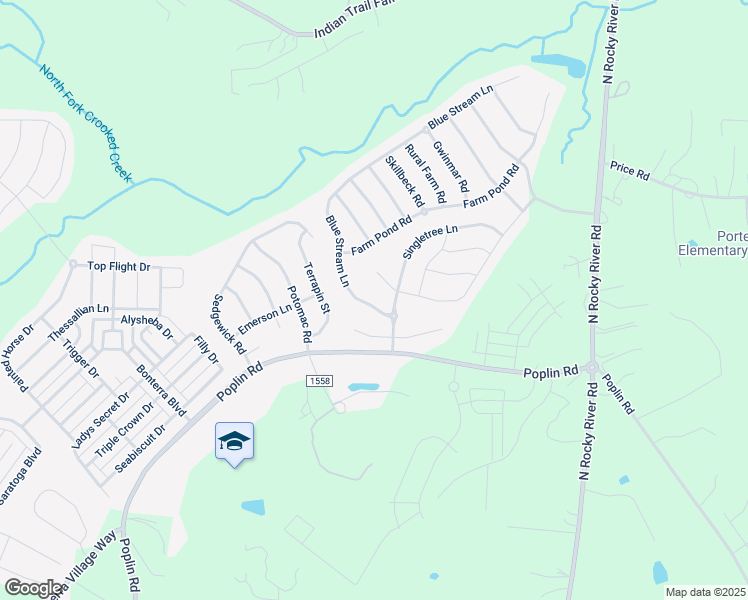map of restaurants, bars, coffee shops, grocery stores, and more near 1010 Blue Stream Lane in Indian Trail