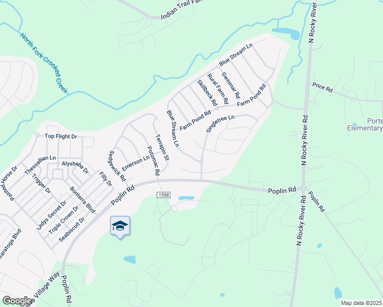 map of restaurants, bars, coffee shops, grocery stores, and more near 1010 Blue Stream Lane in Indian Trail