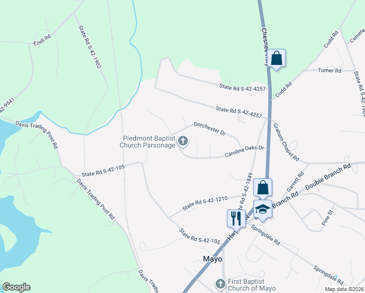 map of restaurants, bars, coffee shops, grocery stores, and more near 78 Carolina Oaks Drive in Chesnee