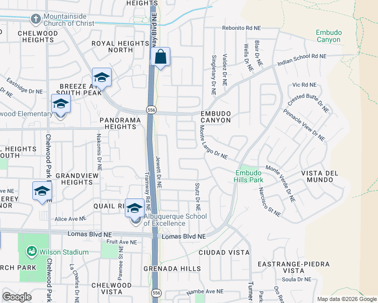 map of restaurants, bars, coffee shops, grocery stores, and more near 13143 Summer Place Northeast in Albuquerque