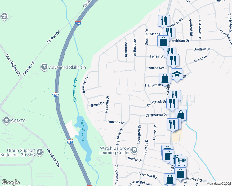 map of restaurants, bars, coffee shops, grocery stores, and more near 272 West Netherland Drive in Fayetteville