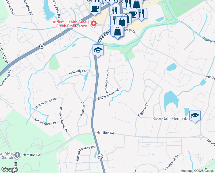 map of restaurants, bars, coffee shops, grocery stores, and more near in Charlotte