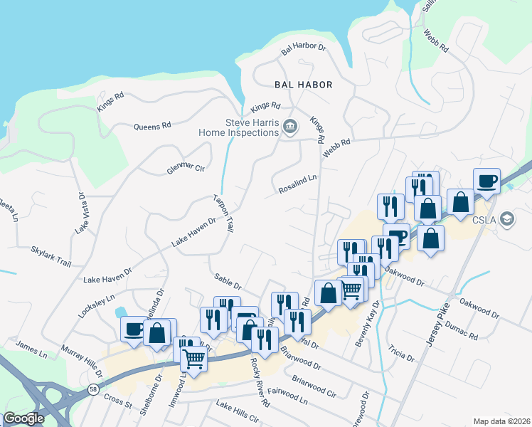 map of restaurants, bars, coffee shops, grocery stores, and more near 3902 Rosalind Lane in Chattanooga