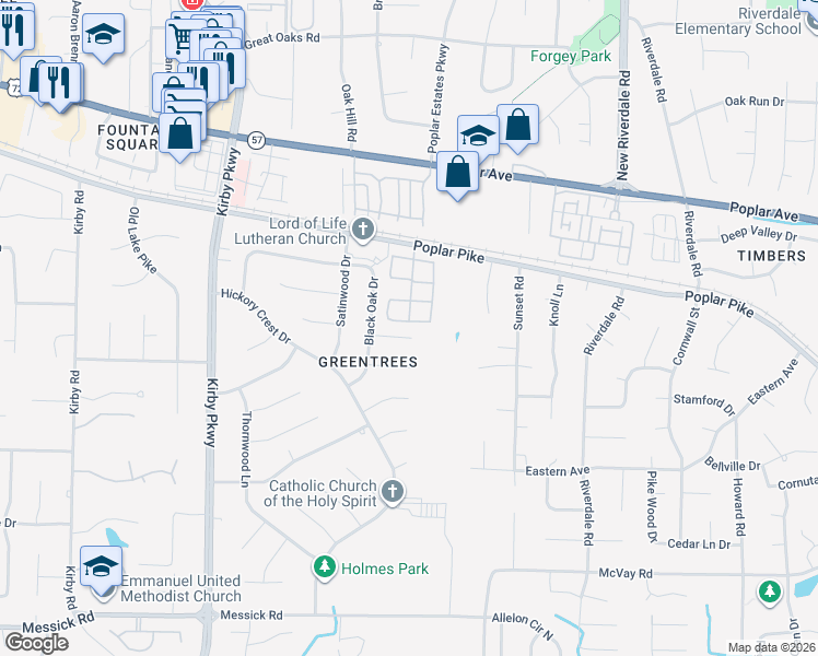 map of restaurants, bars, coffee shops, grocery stores, and more near 6932 Midhurst Road in Memphis