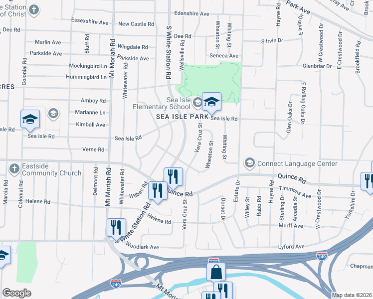 map of restaurants, bars, coffee shops, grocery stores, and more near 1434 South White Station Road in Memphis