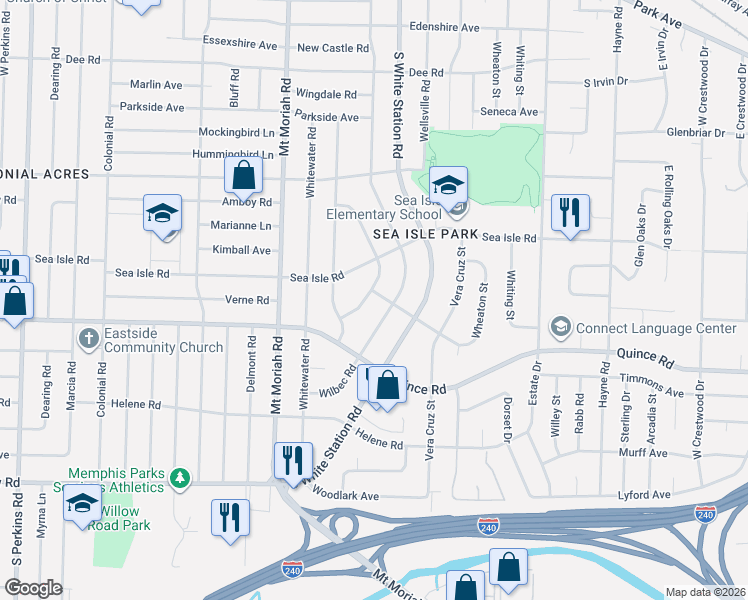 map of restaurants, bars, coffee shops, grocery stores, and more near 1433 Walton Road in Memphis