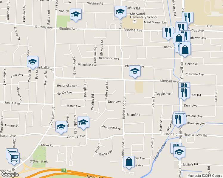 map of restaurants, bars, coffee shops, grocery stores, and more near 1432 Patterson Street in Memphis