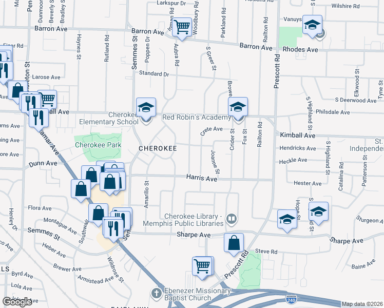map of restaurants, bars, coffee shops, grocery stores, and more near 3195 Hendricks Avenue in Memphis