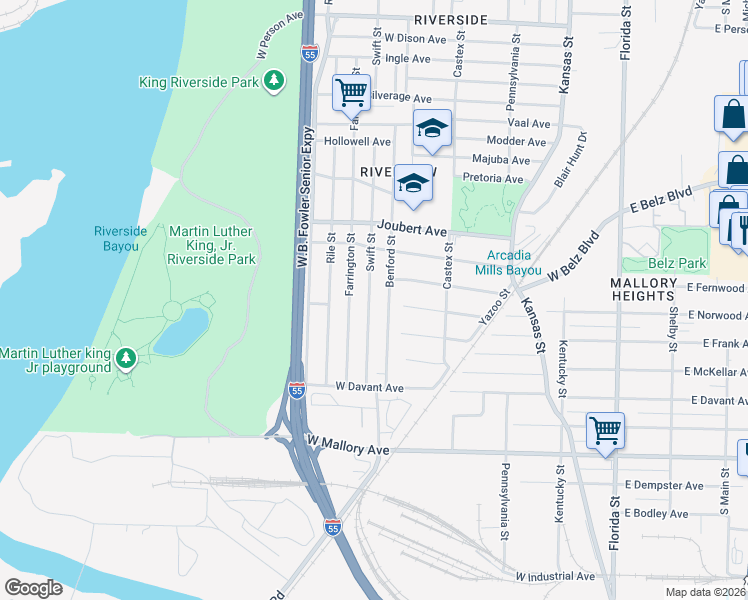 map of restaurants, bars, coffee shops, grocery stores, and more near 2022 Swift Street in Memphis