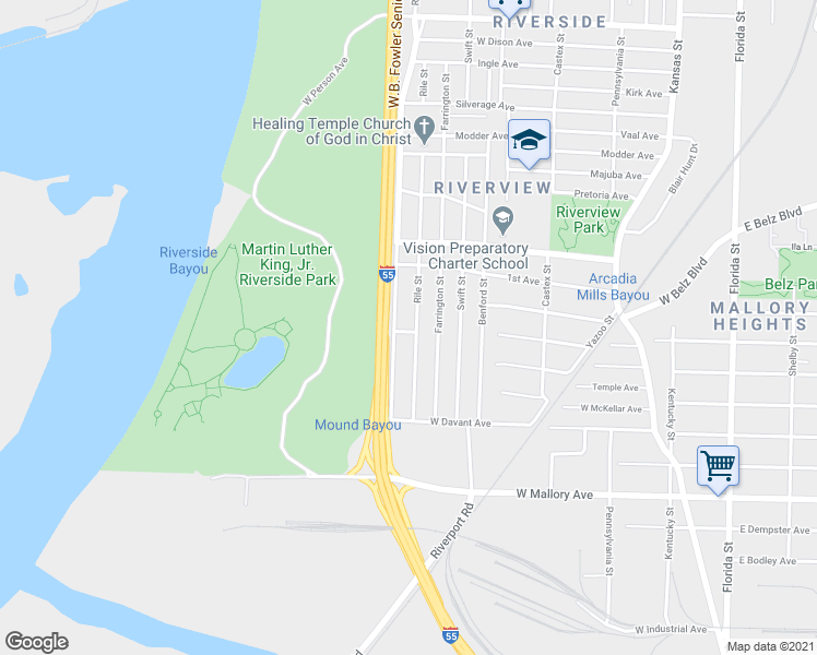 map of restaurants, bars, coffee shops, grocery stores, and more near 2022 Rile Street in Memphis