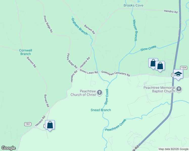 map of restaurants, bars, coffee shops, grocery stores, and more near Green Lawn Road in Murphy