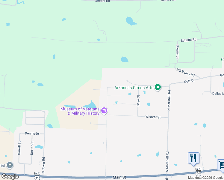 map of restaurants, bars, coffee shops, grocery stores, and more near 53 Ridge View Street in Vilonia