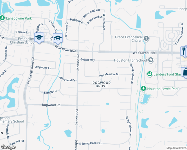 map of restaurants, bars, coffee shops, grocery stores, and more near 2065 Dogwood Grove Cove in Germantown