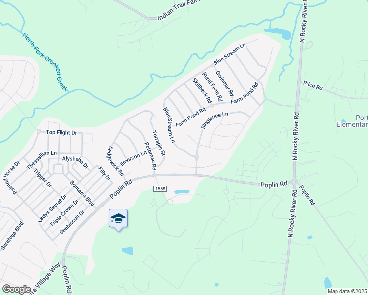 map of restaurants, bars, coffee shops, grocery stores, and more near 1012 Blue Stream Lane in Indian Trail