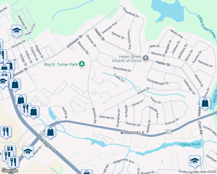 map of restaurants, bars, coffee shops, grocery stores, and more near 1874 Tryon Drive in Fayetteville