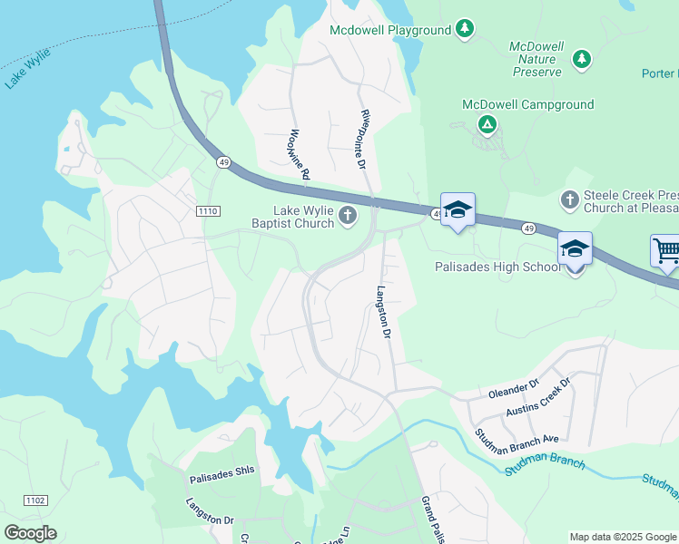 map of restaurants, bars, coffee shops, grocery stores, and more near 15915 White Street in Charlotte