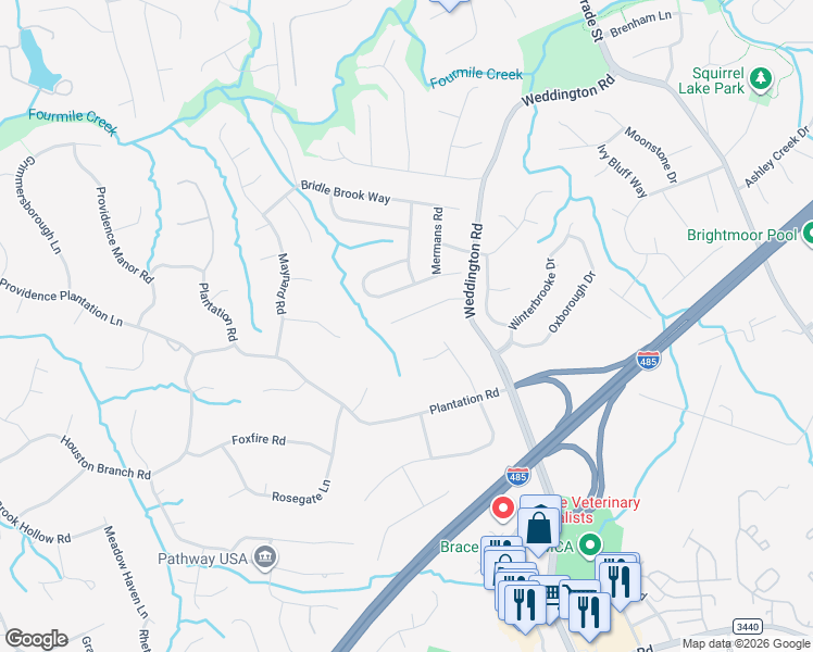 map of restaurants, bars, coffee shops, grocery stores, and more near 7019 Edenderry Drive in Charlotte