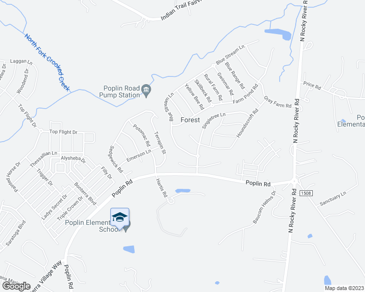 map of restaurants, bars, coffee shops, grocery stores, and more near 1014 Blue Stream Lane in Indian Trail