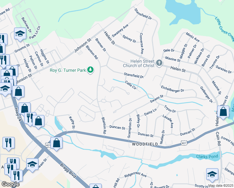 map of restaurants, bars, coffee shops, grocery stores, and more near 1878 Tryon Drive in Fayetteville