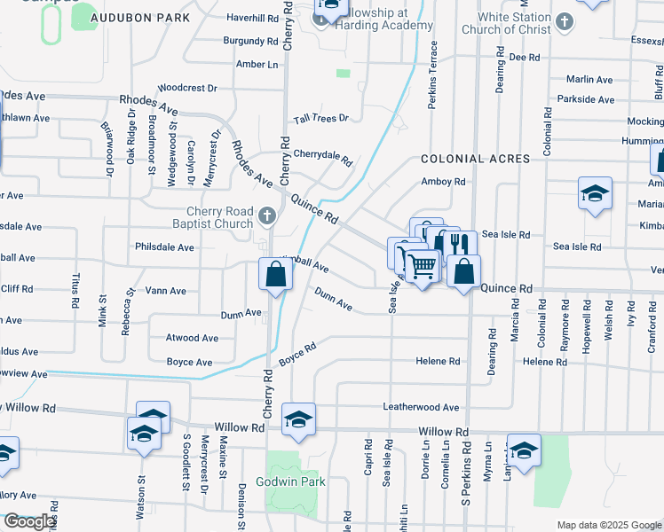 map of restaurants, bars, coffee shops, grocery stores, and more near 4475 Garnett Road in Memphis