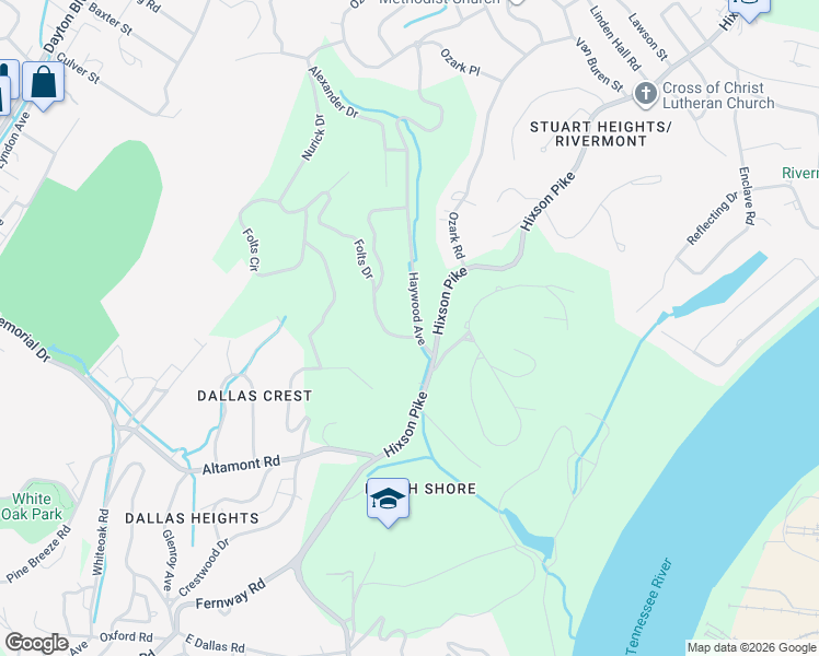 map of restaurants, bars, coffee shops, grocery stores, and more near 2713 Haywood Avenue in Chattanooga