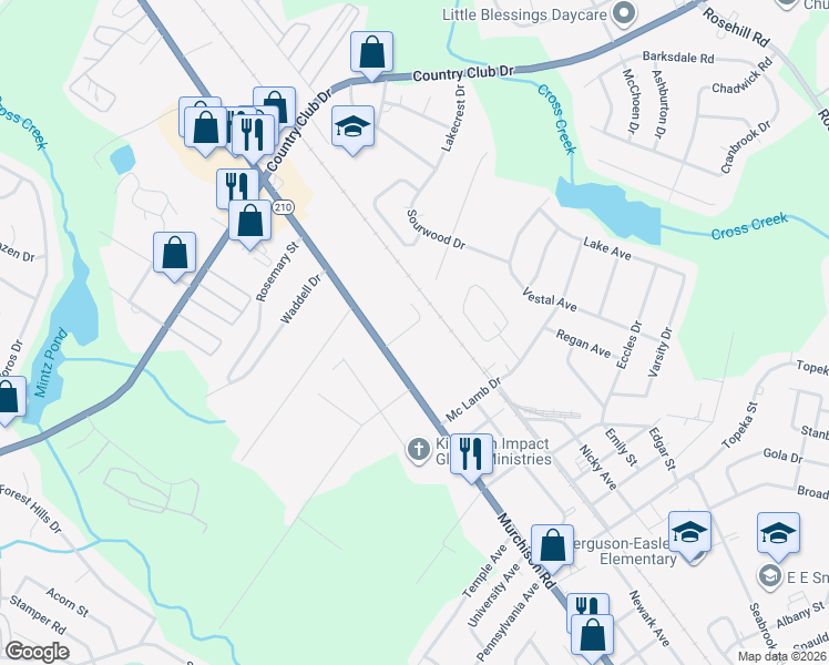 map of restaurants, bars, coffee shops, grocery stores, and more near 1040 Patina Court in Fayetteville