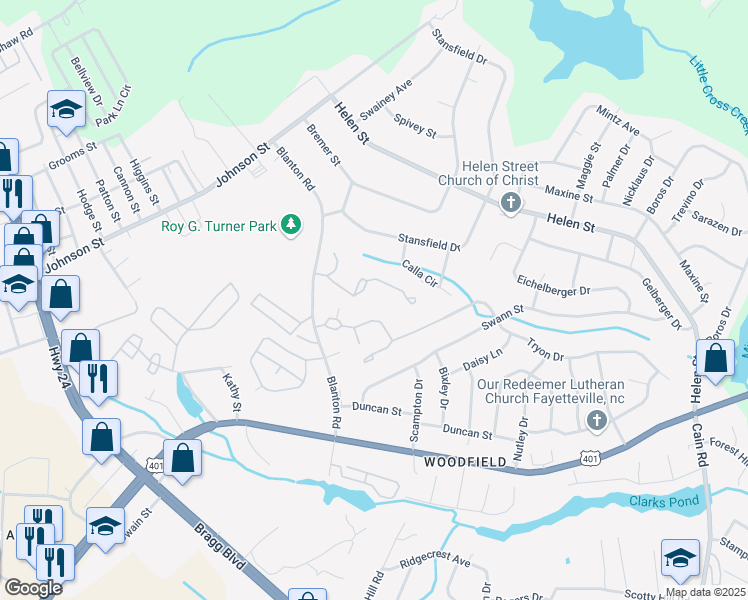 map of restaurants, bars, coffee shops, grocery stores, and more near in Fayetteville