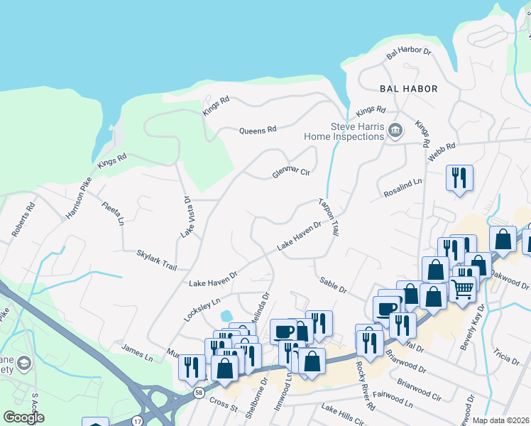 map of restaurants, bars, coffee shops, grocery stores, and more near 4603 Tarpon Trail in Chattanooga