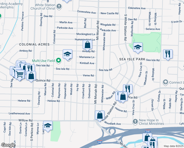 map of restaurants, bars, coffee shops, grocery stores, and more near 4967 Sea Isle Road in Memphis