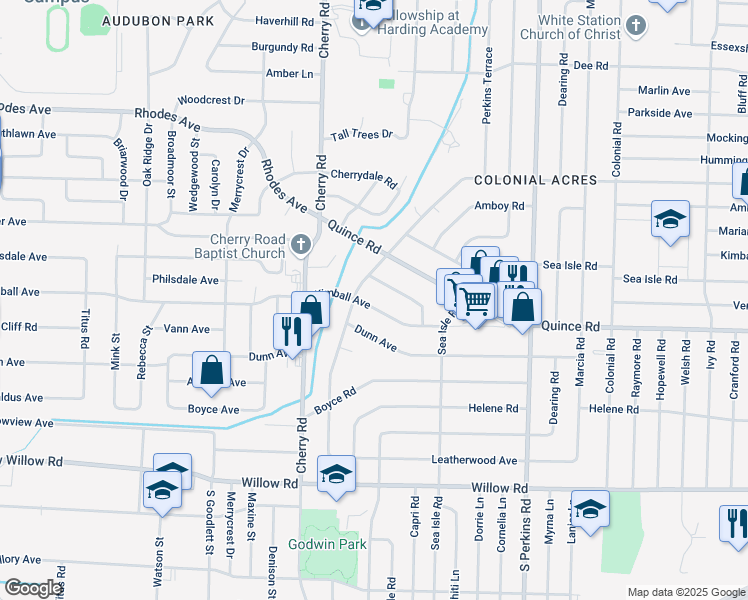 map of restaurants, bars, coffee shops, grocery stores, and more near 4475 Garnett Road in Memphis