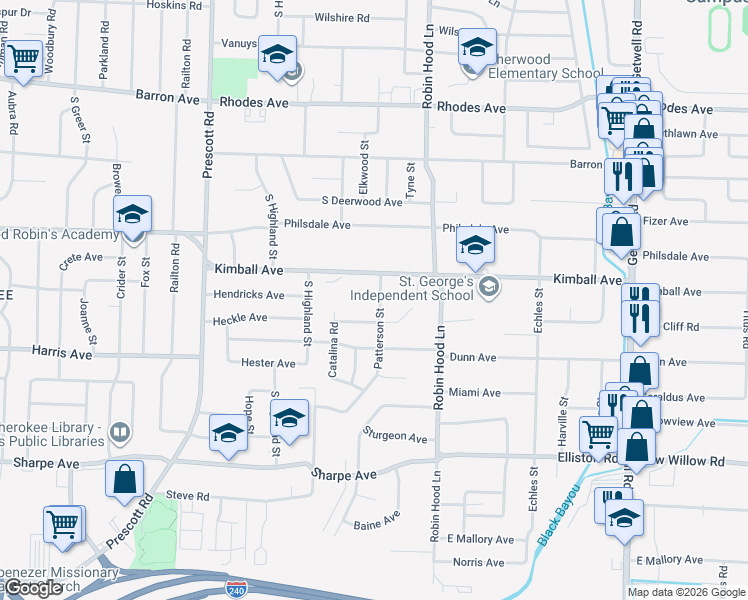 map of restaurants, bars, coffee shops, grocery stores, and more near 1432 Patterson Street in Memphis