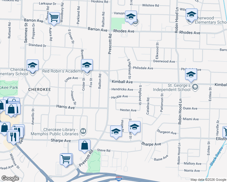 map of restaurants, bars, coffee shops, grocery stores, and more near 3414 Hendricks Avenue in Memphis