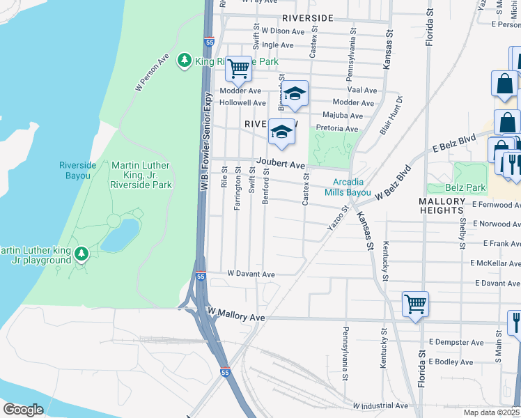 map of restaurants, bars, coffee shops, grocery stores, and more near 2022 Swift Street in Memphis