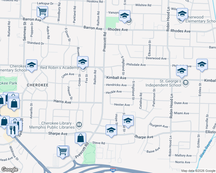 map of restaurants, bars, coffee shops, grocery stores, and more near 3414 Hendricks Avenue in Memphis