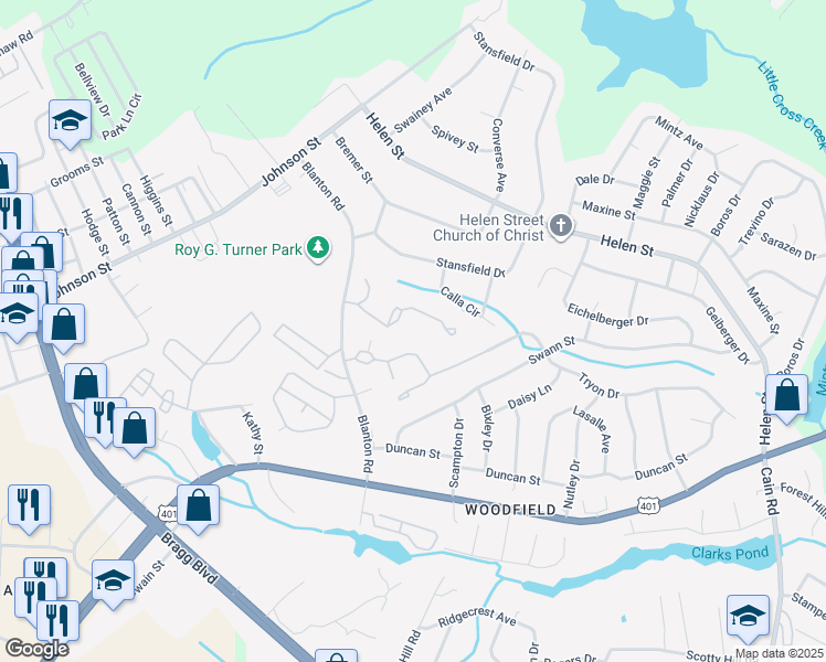 map of restaurants, bars, coffee shops, grocery stores, and more near in Fayetteville